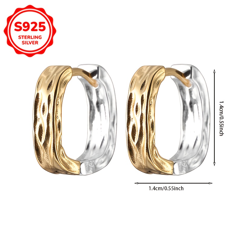 Geometric Hoop Earrings 925 Sterling Silver Square & Round